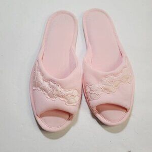 Vintage Vanity Fair Barbiecore Pastel Pink Floral Slide On Slippers Small 5-6